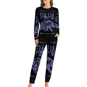 Papa Bear zachte damespyjama met lange mouwen, warme pasvorm, loungewear sets met zakken, 4XL