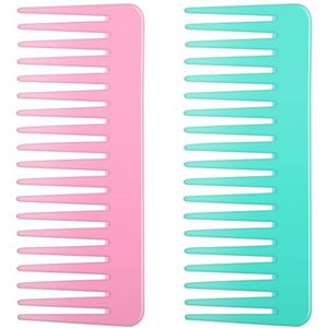 Brede en grote ontwarrende kam voor lang, krullend, nat haar - geen handvat styling en shampookam (2 stuks - roze, cyaan)
