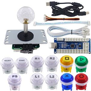 SJ@JX Arcade Game Stick DIY Kit LED Buttons with Logo 8 Way Joystick USB Encoder Cable Controller for PC PS3 PS2 MAME Raspberry Pi