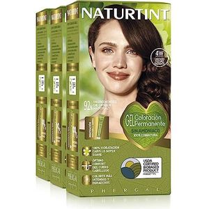 Naturtint Biobased Haarkleur zonder ammoniak, 4 W stralend donkerbruin, hoog aandeel natuurlijke ingrediënten, verpakking van 3, 510 ml