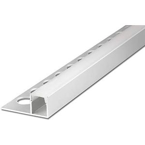 2 m FUCHS LED-profiel 12 mm vierkant hoekprofiel schijnt boven LED-strip voor LED-strips, aluminium geanodiseerd zilverkleurig roestvrij staal incl. afdekking (melkwit)