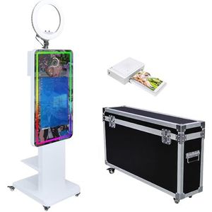 Spiegelfotocabine met 21,5 inch LCD-touchscreen, ingebouwde mini-pc, RGB-ringlicht, delen en afdrukken, Photobooth Machine Selfie Shell Stand voor Bruiloft Feest Evenement (Fotocabine + Printer)