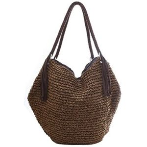 Stro Handtas voor Dames Grote Geweven Tas Strandtassen Dames Handtassen Zomer Vrouwelijke Casual Damestassen Schoudertas Kwastje Rits Boheemse Strandtas (Color : C)