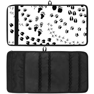 Potlood Wrap, Reizen Tekening Kleurpotlood Roll Organizer voor Artiest, Potloden Pouch Case Zwart Wit Dier Poten Katten Honden Klauw