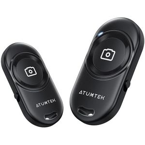 ATUMTEK Bluetooth Camera Remote Shutter (2-Pack) voor iPhone & Android – Draadloze Afstandsbediening voor Foto’s & Video’s – Bluetooth 5.2 Selfie Button met Polsband – Zwart Stijlvol