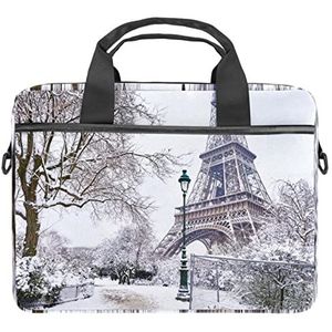 Eiffel Toren En Sneeuw Patroon Laptop Schouder Messenger Bag Crossbody Aktetas Messenger Sleeve Voor 13 13.3 14.5 Inch Laptop Tablet Beschermen Tote Bag Case, Eiffeltoren en sneeuwpatroon, 11x14.5x1.2in /28x36.8x3 cm