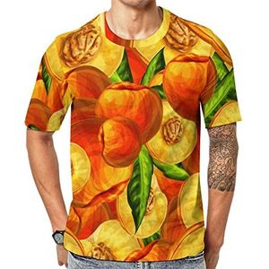 Perzik fruit patroon heren korte mouw grafisch T-shirt ronde hals print casual T-shirt tops 2XL
