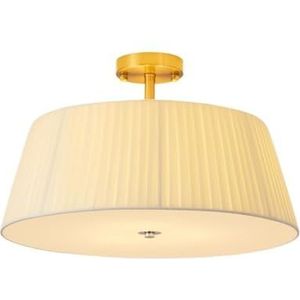 LONGDU Scandinavische stijl gele semi-inbouw plafondlamp armatuur geplooide stoffen lampenkap plafondlamp roestbestendig gouden ijzeren chassis plafondlamp for slaapkamer kantoor trappen hotel woonkam