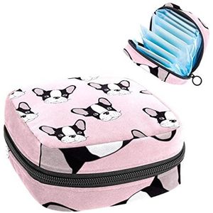Bulldog Head Patroon Roze Achtergrond,Periode Pouch Draagbaar,Tampon Opbergtas,Tampon Houder voor Portemonnee Vrouwelijke Product Organizer, Meerkleurig, 4.7x6.6x6.6 in/12x17x17 cm
