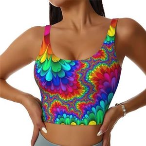ZXERTG Rainbow Tie Dye-Red Print Athletic Tanktops, hoge ondersteuning, ideaal voor high-impact workouts, yoga en hardlopen, Zwart, S
