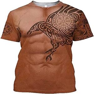 3D Printen Viking Crow Heren T-shirt, Nordic Mythology Summer Personality Korte Mouwen, Gezellig, Sneldrogend Vaderdagcadeau