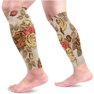 EZIOLY Rose Sports Kalf Compressie Mouwen Been Compressie Sokken Kalf Guard voor hardlopen, Fietsen, Moederschap, Reizen, Verpleegkundigen