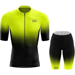 Mannen Wielertrui Pak Fiets Jersey Fietsen Sets Mannen Fietsen Suits Fiets Jerseys Korte Mouw Tops Gewatteerde Bib Shorts Zomer Ademend (Geel B, M)