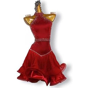 MLYYX Rugloze Latijnse Salsa Dance Performance Jurk Halter Hals Ballroom Jurken Mouwloos Turnpakje Visgraat Rok, B, 3XL