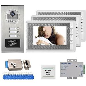 7 Inch HD Kleurenvideo Deurtelefoon Deurbel Intercomsysteem + RFID Toegangscontrole Camera For Multi- / Familie Appartement Tweeweg Audio(530-V70C-3)