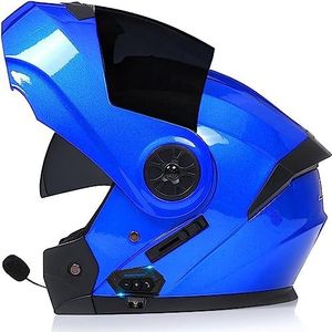 Integraalhelm, bluetooth, inklapbare modulaire helm, ingebouwde luidspreker, headset, microfoon, geïntegreerde helm met dubbel vizier, ECE-gecertificeerd, motorhelm, voor dames en heren