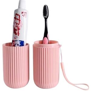 Draagbare spoelbeker met verticale streep, reistandenborsteldoos, tandenborstelbeker, tandwarendoos, tandpastacontainer (Color : Pink)
