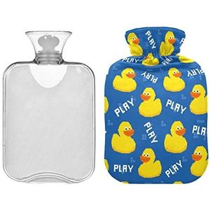 Cool Duck Pattern Game Blue Hot Water Bottle met Cover 1L Hot Water Bag Warm/Koud Kompres Hals en Schouder Pijnbestrijding