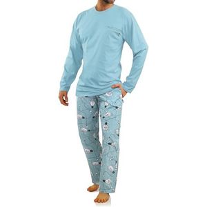 sesto senso Herenpyjama, lange katoenen pyjama, lange mouwen, shirt, pyjamabroek met zak, Shirt - lichtblauw; gloeilampenbroek, L