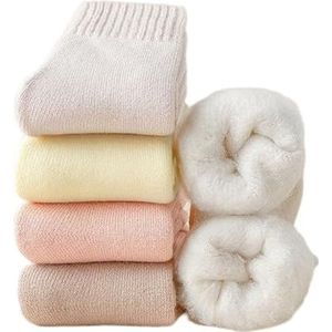 OLBUPS 3 paar wollen sokken, wintersokken voor dames, fleece sokken, verdikte warme buis herfst en winter super dikke kousen, Koffie + Gebroken wit + Roze, one size