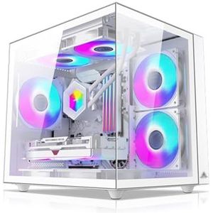 Mid-Tower M-ATX, MINIITX computerbehuizing, gehard glazen zijpaneel, gespleten kaststructuur, desktopcomputerbehuizing, verticale GPU-beugel(White)