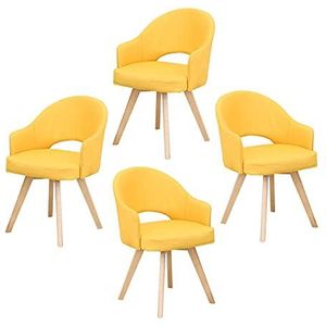 GEIRONV Dining stoelen set van 4, zachte stof kussen rugleuning woonkamer stoel slaapkamer keuken beuken houten benen fauteuil Eetstoelen (Color : Yellow)