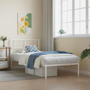AJJHUUKI Bedden & accessoires Metalen bedframe met hoofdeinde wit 100x200 cm meubels