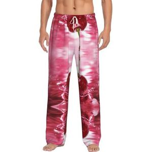 Dexnel Rode Kersen Zachte Pyjama Broek Voor Mannen,Klassieke Slaapbroek Comfortabel, Polyester Pyjama Broek Met Zakken, Wit, S