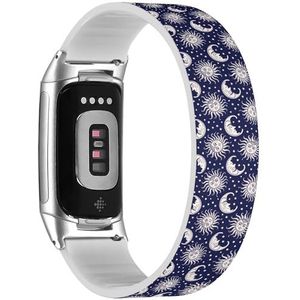 RYANUKA Solo Loop band compatibel met Fitbit Charge 5 / Fitbit Charge 6 (Sun Moon Vintage) rekbare siliconen band band accessoire, Siliconen, Geen edelsteen