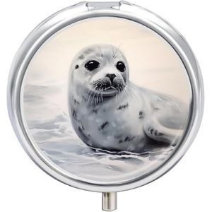 Harp Seal Schilderen Pillendoos Mini Pillendoosje Pocket Pil Case voor Mannen Reizen Pillendoos Leuke Pil Organizer 3 Compartiment Geneeskunde Pil Organizer Pil Container Pillenhouder