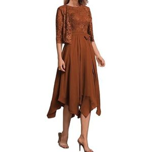 2 Stuks Moeder Van De Bruid Bruidegom Jurken Met Jassen Kant Formele Avond Grootmoeder Jassen Thee Lengte ZM193, Verbrand Oranje, 32