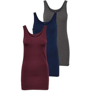 ONLY Dames Onllive Love Long Tank Noos Top, 3 stuks (Dark Grey Melange, Pageant Blue, Port Royale), XS