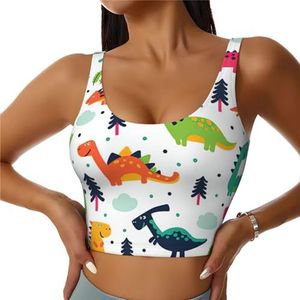 Kleurrijke Dinosaurs1 Print Casual Wear Vrouwen Sport Vest Yoga Vest Workout Vest Voor Vrouwen Lichtgewicht Trendy, Zwart, S