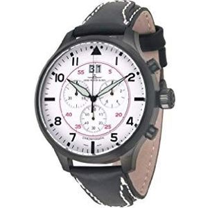 Zeno-Watch Mens Horloge - Super Oversized Chrono Big Date Navigator zwart-wit - 6221N-8040Q-bk-a2