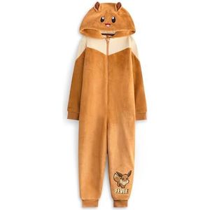 Pokémon Eevee meisjes rompertje | Kinderpyjama met capuchon, Eevee-personage, grafische print en 3D-oren in bruin | Kinderzakmonster pyjama nachtkleding | Klassieke tv-serie videogame merchandise