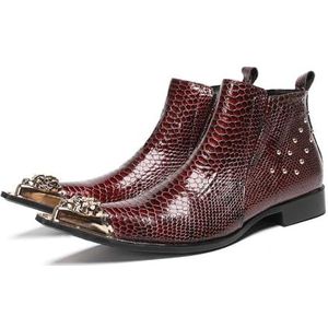ZZveZZ Rode Metalen Neus Korte Laarzen For Heren, Leren Banketschoenen(48 EU)