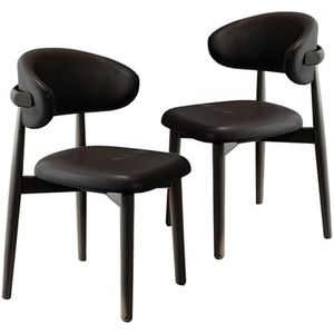 Maaltijd Stoelen Gestoffeerde eetkamerstoelen set van 1, Mid Century moderne keuken- en eetkamerstoelen, PU lederen boerderijstoel zonder armleuningen met houten frame/gebogen rugleuning, zwart(Black