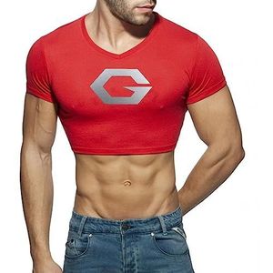 TEMKIN Crop Cami Top Men T Shirt Cotton Sports Vest Yoga Clothes Absorb Sweat Sexy V Neck Navel Exposed Underwear-Red,XL