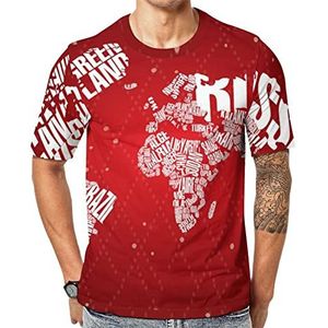 Merry Christmas World Map Heren T-shirt met korte mouwen en ronde hals print casual T-shirt 4XL