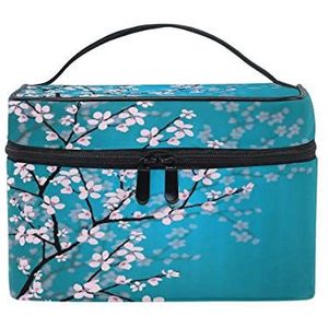 BIGJOKE Make-up tas, Japanse kersenbloesem draagbare reiskoffer grote print cosmetische tas organizer compartimenten voor meisjes vrouwen dame