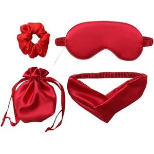 Zijde slaapmasker, Zijden slaapmaskers, 4 stuks, oogmaskers, haarkoordset, zijden slaapmasker(Rosso)