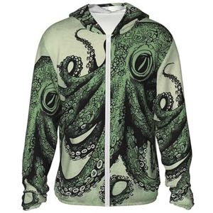 CSGJMYGS UPF 50+ groene octopus zonbescherming hoodie jas lichtgewicht lange mouw zon shirt met zakken, Zwart, M