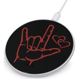 ASL I Love You Gebarentaal Leuke Oplader Pad 10W Ronde Snel Opladen Stand met Usb-kabel