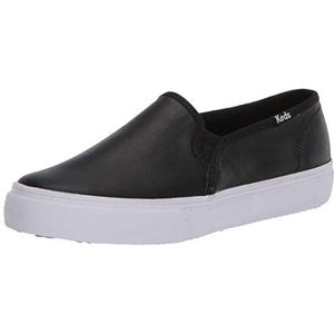 Keds Double Decker Slip on Sneaker voor dames, Zwart leder, 8