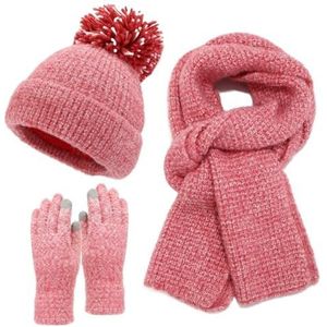 Tweekleurig, dik, warm damespak met grote hoed - grof patroon, herfst- en winterkoubestendige driedelige set(Rood)