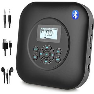 Draagbare cd-speler bluetooth met luidsprekers, oplaadbare 1800 mAh cd-speler, draagbaar met schokbescherming/anti-kip-bescherming, hoofdtelefoon en AUX-kabel, voor auto, huis en reizen.