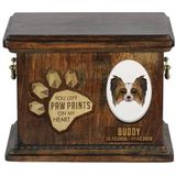 Art-Dog Aangepaste geometrische hondenherdenkingsurn - Handgemaakte houten urn – Op maat gemaakte hondencrematiedoos voor as - 8,3x11,4x8,7” – Papillon