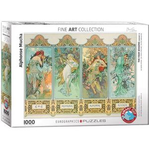 empireposter De vier seizoenen van Alphonse Mucha 1000 stukjes puzzel formaat 68x48 cm + Deluxe set van 3 puzzel accessoires
