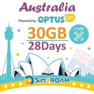 Prepaid eSIM-kaart Australië 28 dagen | Onbeperkt lokaal bellen en sms'en in Australië | 30 GB internetdata + internationaal belkrediet AU$25 | Australië Optus Network (28 dagen)