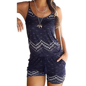 JFAN Eendelige jumpsuit voor dames, bloemenprint, tanktop, zomerbroek, casual, beachwear, elegant, hoes voor zomer, zee, Wit, M